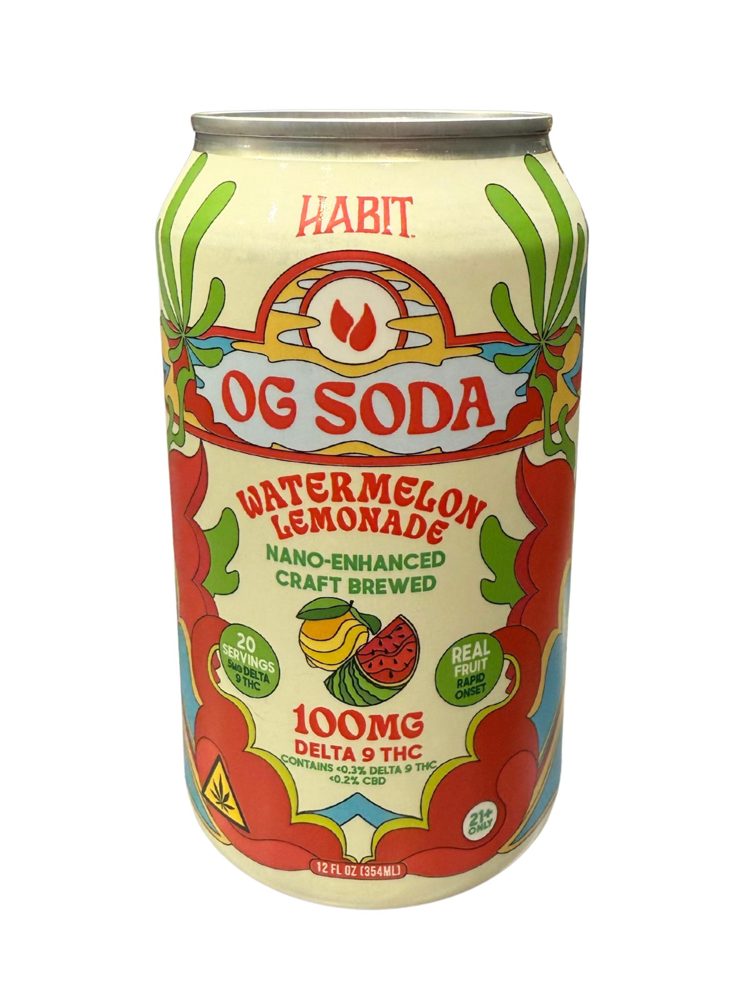 Habit OG Soda 12oz THC Infused Drink / Watermelon Lemonade / 100mg